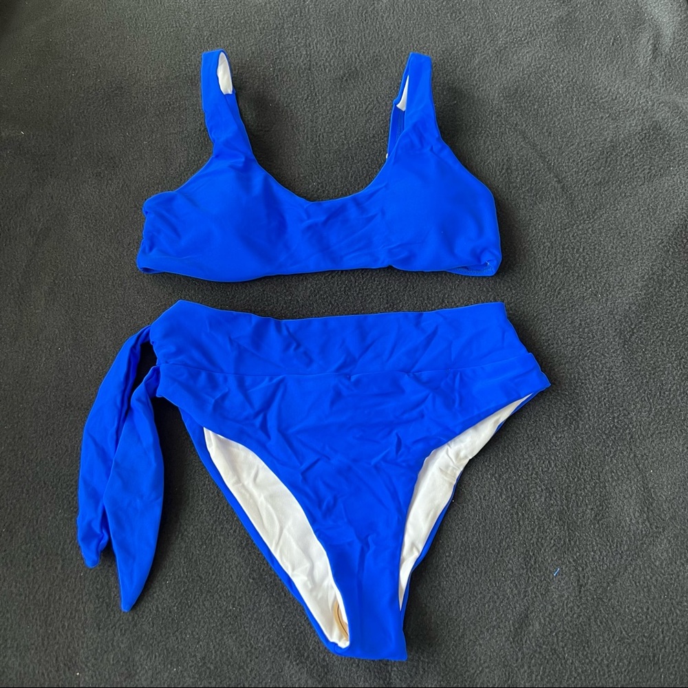 Electric blue side tie high waist bikini set - Picture 5 of 6